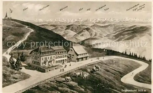 AK / Ansichtskarte Schoenau_Schwarzwald Belchenhotel Alpenpanorama Kuenstlerkarte Schoenau Schwarzwald