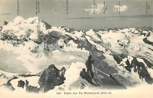 AK / Ansichtskarte Piz_Morteratsch Gipfel Bergsteiger Gebirgspanorama Berninagruppe Buendner Alpen Piz_Morteratsch
