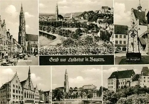 AK / Ansichtskarte Landshut_Isar Dreifaltigkeitsplatz Burg Trausnitz St. Martinskirche Rathaus Landshut Isar