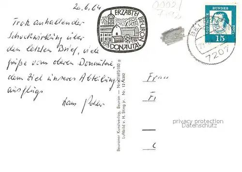 AK / Ansichtskarte Beuron_Donautal Fliegeraufnahme Erzabtei Beuron Donautal