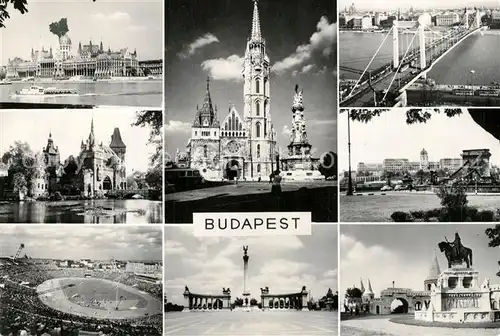 AK / Ansichtskarte Budapest Donaupartien Bruecke Kirche Parlament Stadion Monument Budapest