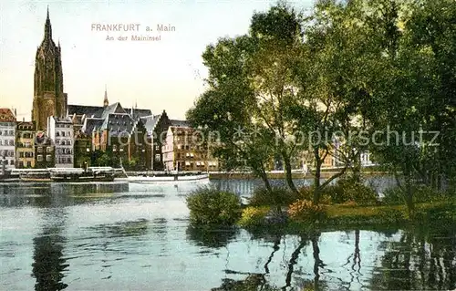 AK / Ansichtskarte Frankfurt_Main An der Maininsel Blick zum Dom Frankfurt Main