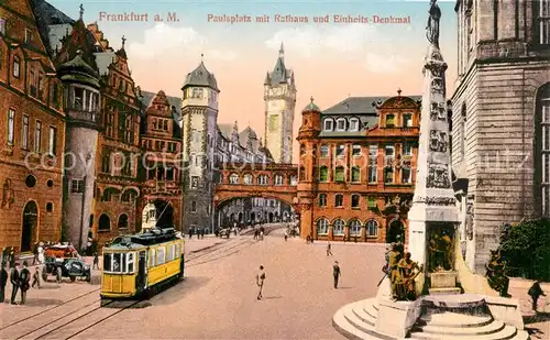 AK / Ansichtskarte Frankfurt_Main Paulsplatz Rathaus Einheitsdenkmal Strassenbahn Frankfurt Main