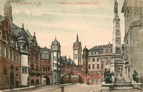AK / Ansichtskarte Frankfurt_Main Rathaus mit Einheitsdenkmal Frankfurt Main