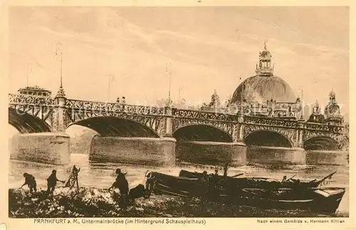 AK / Ansichtskarte Frankfurt_Main Untermainbruecke Schauspielhaus Gemaelde Killian Kuenstlerkarte Frankfurt Main