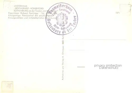 AK / Ansichtskarte Rothenburg_Tauber Baumeisterhaus Gastraum Rothenburg Tauber