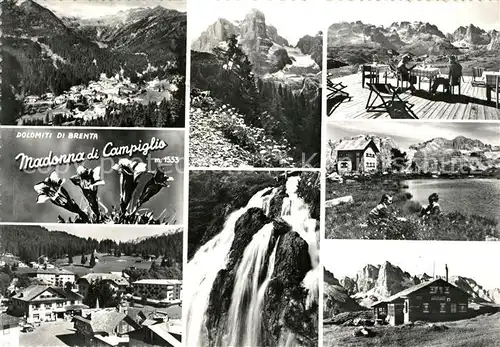 AK / Ansichtskarte Madonna_di_Campiglio Panorama Terrasse Dolomiti di Brenta Wasserfall Madonna_di_Campiglio