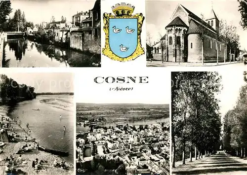 AK / Ansichtskarte Cosne Cours sur Loire Strandpartie Panorama Kirche Allee Cosne Cours sur Loire