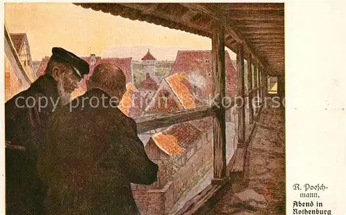 AK / Ansichtskarte Rothenburg_Tauber Abend in Rothenburg Poeschmann Kuenstlerkarte Rothenburg Tauber