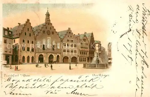 AK / Ansichtskarte Frankfurt_Main Der Roemer Platz Gerechtigkeitsbrunnen Giebelhaeuser Altstadt Deutsche Reichspost Litho Frankfurt Main