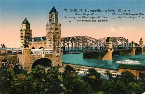 AK / Ansichtskarte Koeln_Rhein Hohenzollernbruecke Suedseite Koeln_Rhein