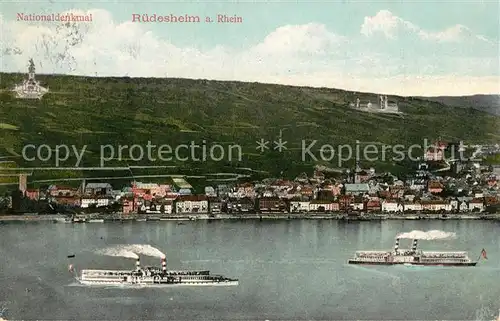 AK / Ansichtskarte Ruedesheim_Rhein Blick ueber den Rhein zum Nationaldenkmal Niederwald Rheindampfer Ruedesheim Rhein