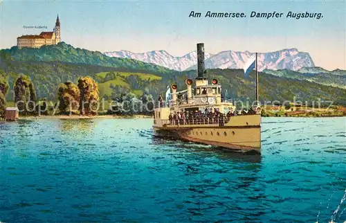 AK / Ansichtskarte Ammersee Dampfer Augsburg Kloster Andechs Alpen Ammersee