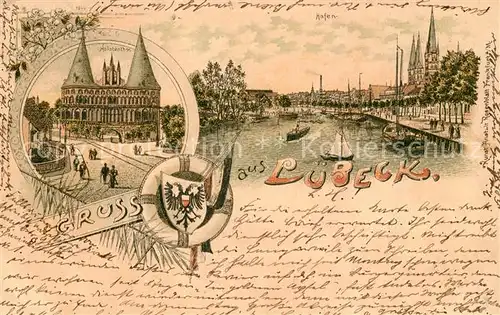 AK / Ansichtskarte Luebeck Holstentor Hafen Wappen Litho Luebeck