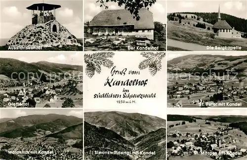 AK / Ansichtskarte Waldkirch_Breisgau Berggasthaus Kandelhof Aussichtskanzel Bergkapelle Glottertal St Peter Simonswaeldertal St Maergen Schwarwald Fliegeraufnahme Waldkirch Breisgau