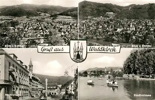 AK / Ansichtskarte Waldkirch_Breisgau Panorama Blick zum Kandel Marktplatz Stadtrainsee Wappen Waldkirch Breisgau