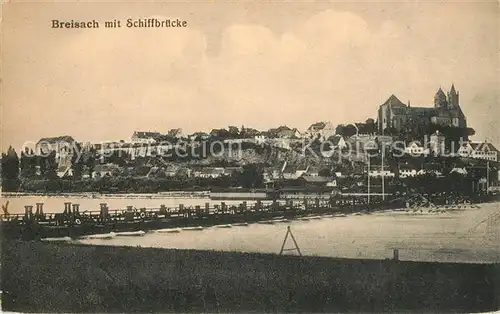 AK / Ansichtskarte Breisach_Rhein Uferpartie am Rhein Schiffsbruecke Blick zum Muenster Breisach Rhein