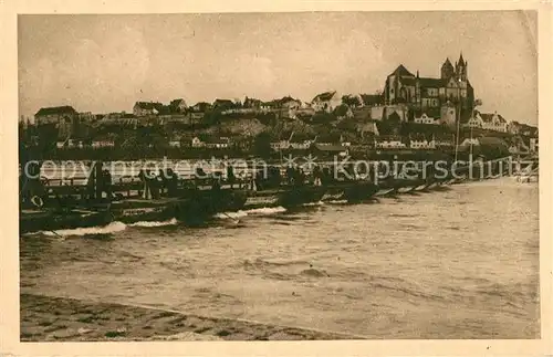 AK / Ansichtskarte Breisach_Rhein Uferpartie am Rhein Schiffsbruecke Blick zum Muenster Kupferdruck Breisach Rhein