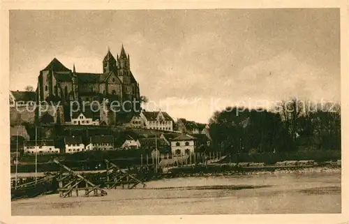 AK / Ansichtskarte Breisach_Rhein Schiffsbruecke Blick zum Muenster Breisach Rhein