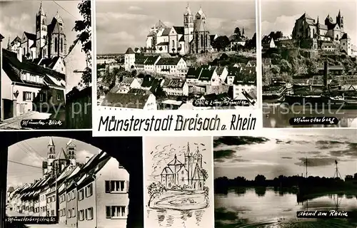 AK / Ansichtskarte Breisach_Rhein Altstadt mit Muenster Rheinhafen Muensterbergstrasse Abendstimmung Breisach Rhein