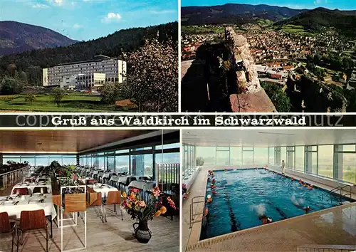 AK / Ansichtskarte Waldkirch_Breisgau Herz Kreislauf Klinik Speisesaal Hallenbad Blick von der Kastelburg Waldkirch Breisgau