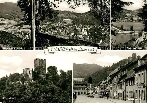 AK / Ansichtskarte Waldkirch_Breisgau Blick zum Kandel Schwarzwald Kastelburg Ruine Marktplatz Stadtrainsee Waldkirch Breisgau