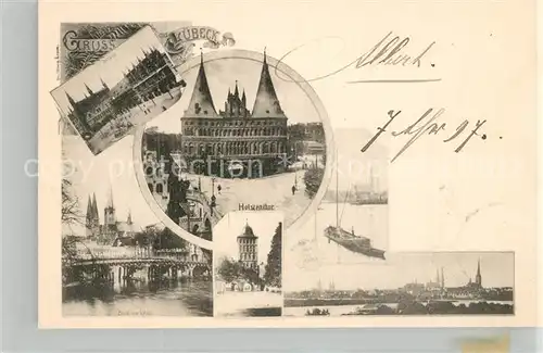 AK / Ansichtskarte Luebeck Rathaus Holstentor Wall Burgturm Stadtpanorama Deutsche Reichspost Luebeck
