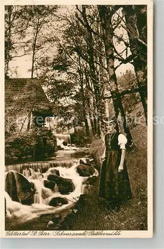 AK / Ansichtskarte St_Peter_Schwarzwald Bettlermuehle Bachlauf Wasserfall Trachten St_Peter_Schwarzwald