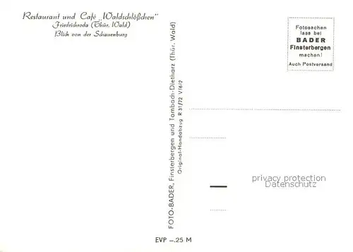 AK / Ansichtskarte Friedrichsroda Restaurant Cafe Waldschloesschen Blick von der Schauenburg Friedrichsroda