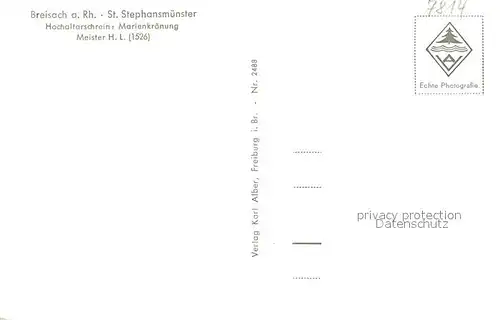 AK / Ansichtskarte Breisach_Rhein St Stephansmuenster Hochaltar Schrein Marienkroenung Meister H. L. 16. Jhdt. Breisach Rhein