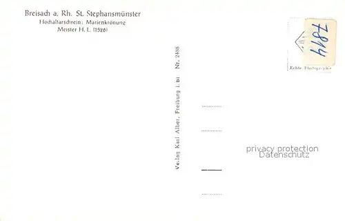 AK / Ansichtskarte Breisach_Rhein St Stephansmuenster Hochaltar Schrein Marienkroenung Meister H. L. 16. Jhdt. Breisach Rhein