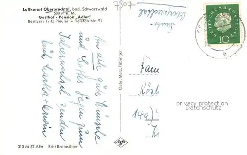 AK / Ansichtskarte Oberprechtal Landschaftspanorama Schwarzwald Huberfelsen Pfauenkreuz Elzfaelle Wasserfall Gasthof Pension Adler Bromsilber Oberprechtal