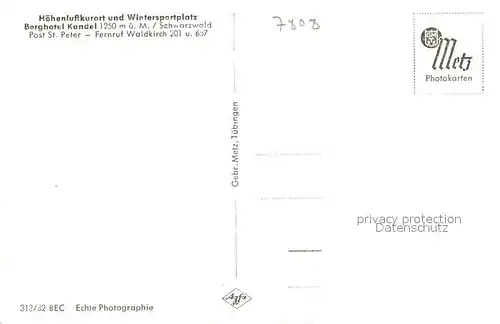 AK / Ansichtskarte Waldkirch_Breisgau Berghotel Kandel Landschaftspanorama Alpenkette Waldkirch Breisgau