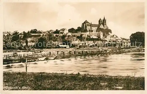 AK / Ansichtskarte Breisach_Rhein Uferpartie am Rhein Schiffsbruecke Muensterberg St Stephansmuenster Breisach Rhein