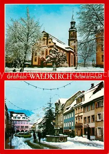 AK / Ansichtskarte Waldkirch_Breisgau Kirche Marktplatz Brunnen im Winter Waldkirch Breisgau
