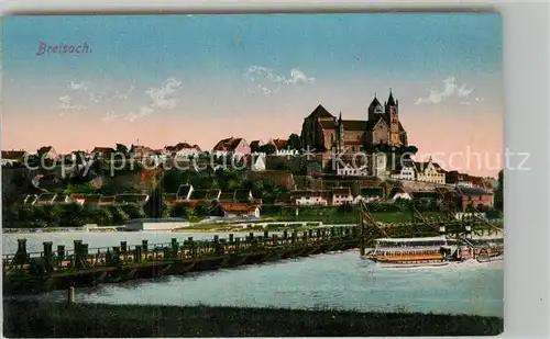 AK / Ansichtskarte Breisach_Rhein Uferpartie am Rhein Schiffsbruecke Dampfer Muensterberg St Stephansmuenster Breisach Rhein