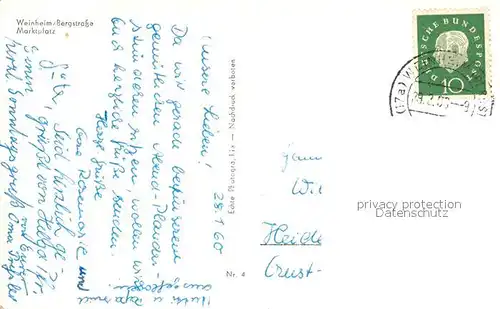 AK / Ansichtskarte Weinheim_Bergstrasse Marktplatz Weinheim_Bergstrasse