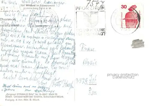 AK / Ansichtskarte Wildbad_Schwarzwald Fliegeraufnahme Sommerberg Wildbad_Schwarzwald