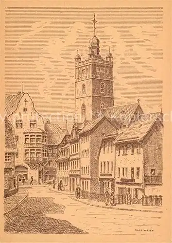 AK / Ansichtskarte Darmstadt Paedagogstrasse Stadtkirche Kuenstlerkarte Karl Weise Darmstadt
