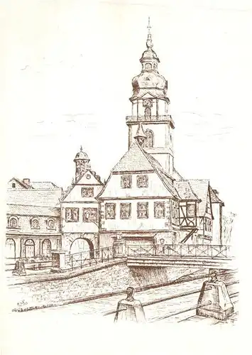 AK / Ansichtskarte Erbach_Odenwald Evangelische Kirche Rathaus nach einer Zeichnung von Kurt Stockhause Erbach Odenwald
