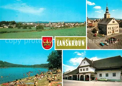 AK / Ansichtskarte Lanskroun Pohled na mesto Byvala radnice z let Koupaliste Stary zajezdni hostinec Krcma Lanskroun
