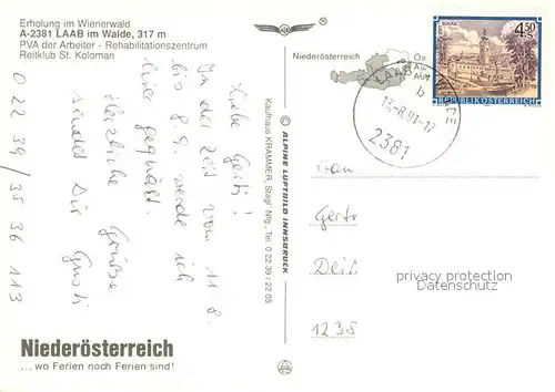 AK / Ansichtskarte Laab_Walde PVA der Arbeiter Rehazentrum Reitklub St Koloman Fliegeraufnahme Laab_Walde