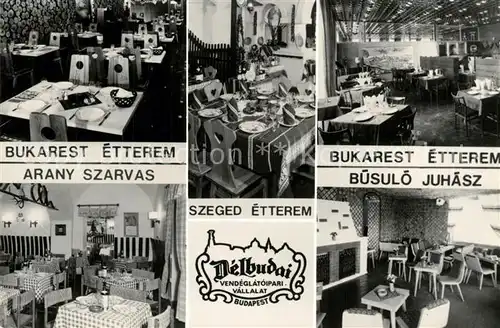 AK / Ansichtskarte Budapest Bukarest Etterem Arany Szarvas Szeged Buesuloe Juhasz Budapest