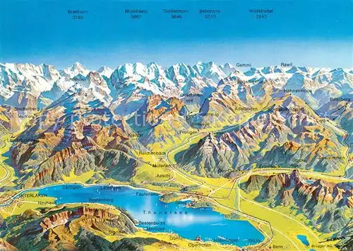 AK / Ansichtskarte Berner_Oberland Panoramakarte mit Thunersee Kien Kander und Simmental Berner_Oberland