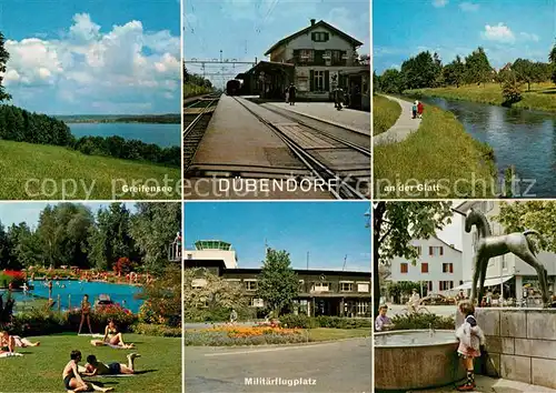 AK / Ansichtskarte Duebendorf Greifensee An der Glatt Schwimmbad Militaerflugplatz Brunnen Duebendorf