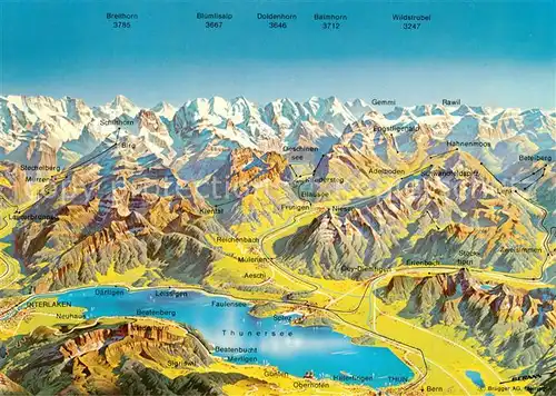 AK / Ansichtskarte Berner_Oberland Panoramakarte mit Thunersee Kien Kander und Simmental Berner_Oberland