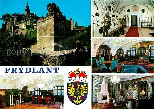 AK / Ansichtskarte Frydlant Hrad Frydlant Hradni cast zbrojnice Modry salon v zamku Erbovy salon v zamku Hudebni salonek Frydlant