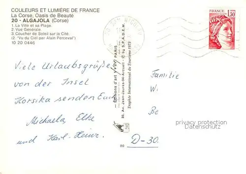 AK / Ansichtskarte Algajola Ville et sa Plage Vue generale Coucher de Soleil Vue du Ciel par Alain Perceval Algajola