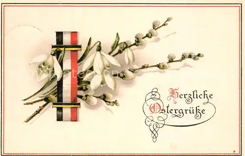 AK / Ansichtskarte Schwarz_Weiss_Rot Ostern Weidenkaetzchen Schneegloeckchen Litho Schwarz_Weiss_Rot