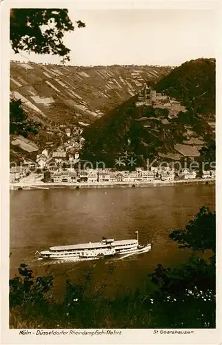 AK / Ansichtskarte Dampfer_Seitenrad Koeln Duesseldorfer Rheindampfschifffahrt St. Goarshausen Dampfer Seitenrad